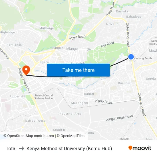 Total to Kenya Methodist University (Kemu Hub) map