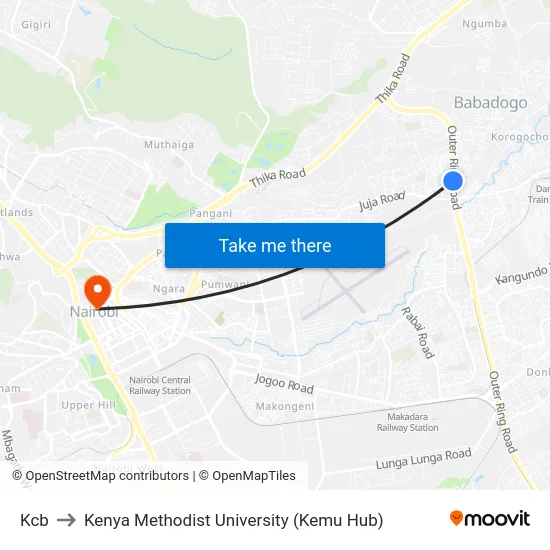 Kcb to Kenya Methodist University (Kemu Hub) map