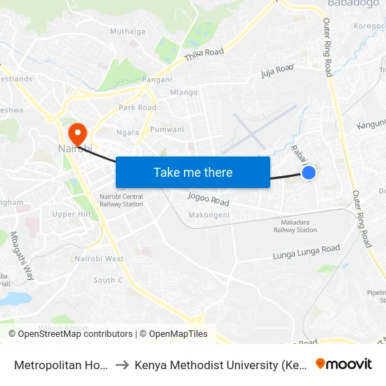Metropolitan Hospital to Kenya Methodist University (Kemu Hub) map