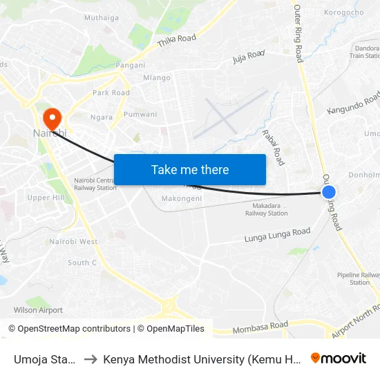 Umoja Stage to Kenya Methodist University (Kemu Hub) map