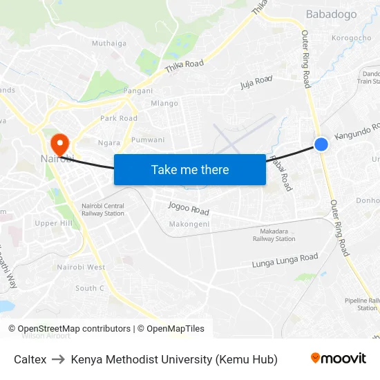 Caltex to Kenya Methodist University (Kemu Hub) map