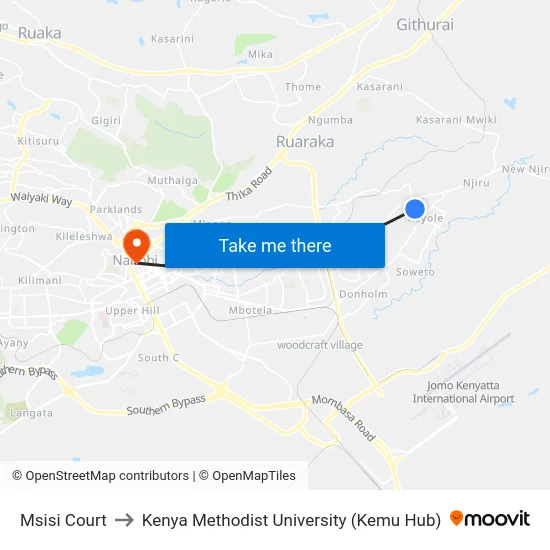 Msisi Court to Kenya Methodist University (Kemu Hub) map