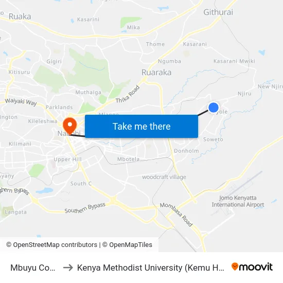 Mbuyu Court to Kenya Methodist University (Kemu Hub) map