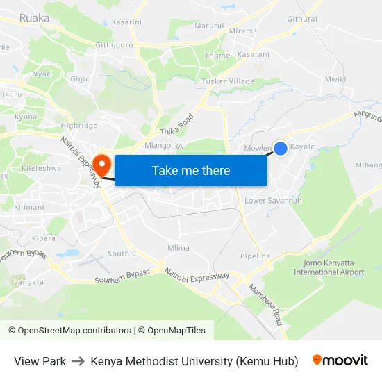 View Park to Kenya Methodist University (Kemu Hub) map