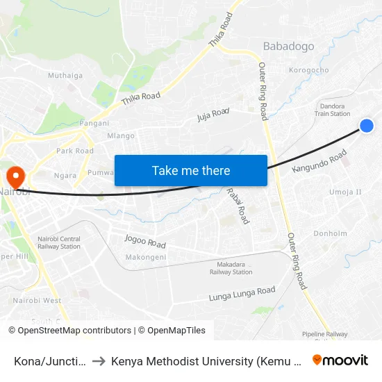 Kona/Junction to Kenya Methodist University (Kemu Hub) map