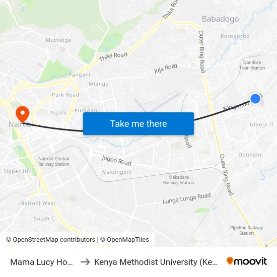 Mama Lucy Hospital to Kenya Methodist University (Kemu Hub) map