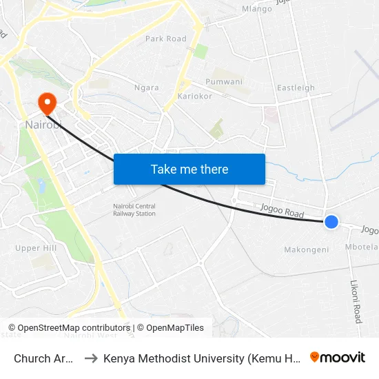 Church Army to Kenya Methodist University (Kemu Hub) map