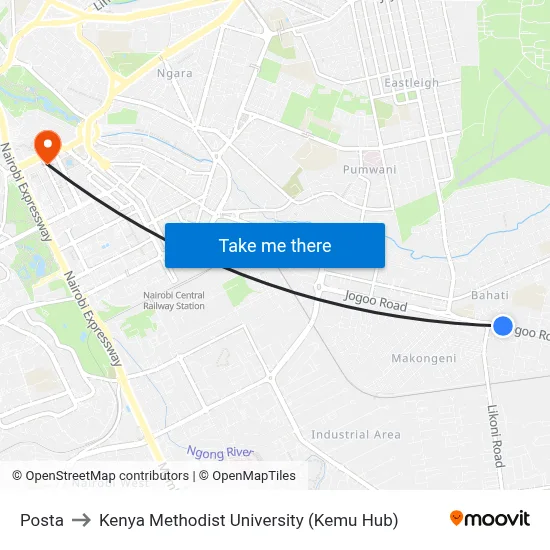 Posta to Kenya Methodist University (Kemu Hub) map