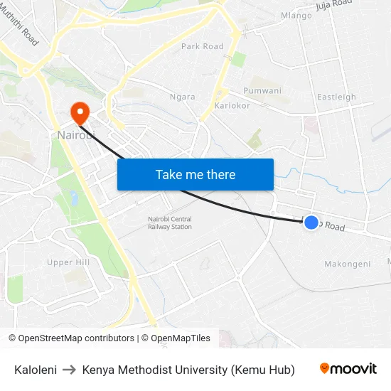 Kaloleni to Kenya Methodist University (Kemu Hub) map