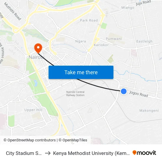 City Stadium Stage to Kenya Methodist University (Kemu Hub) map