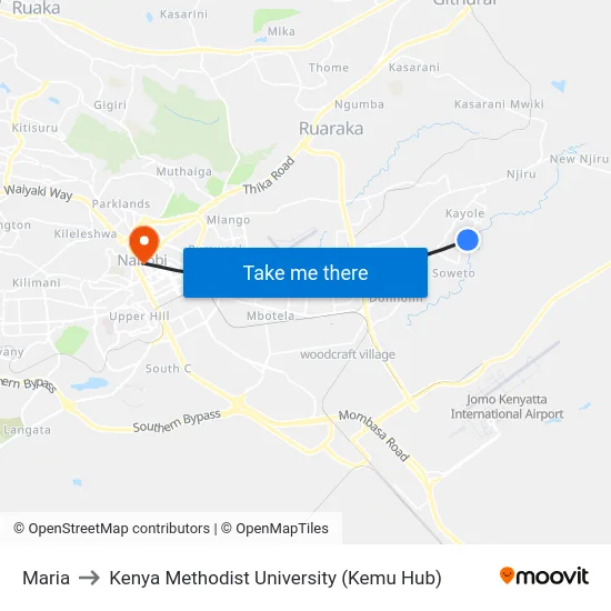 Maria to Kenya Methodist University (Kemu Hub) map