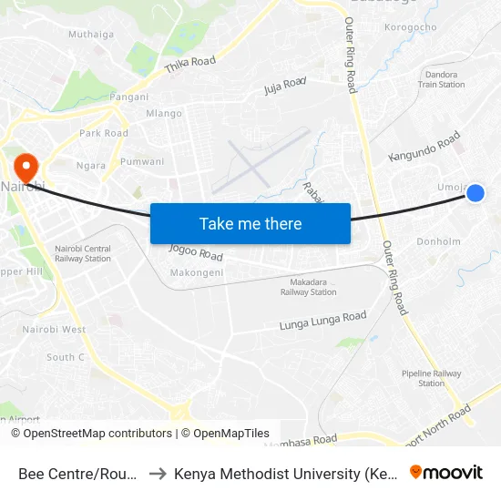 Bee Centre/Roundabt to Kenya Methodist University (Kemu Hub) map