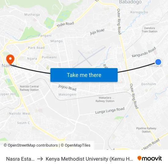 Nasra Estate to Kenya Methodist University (Kemu Hub) map