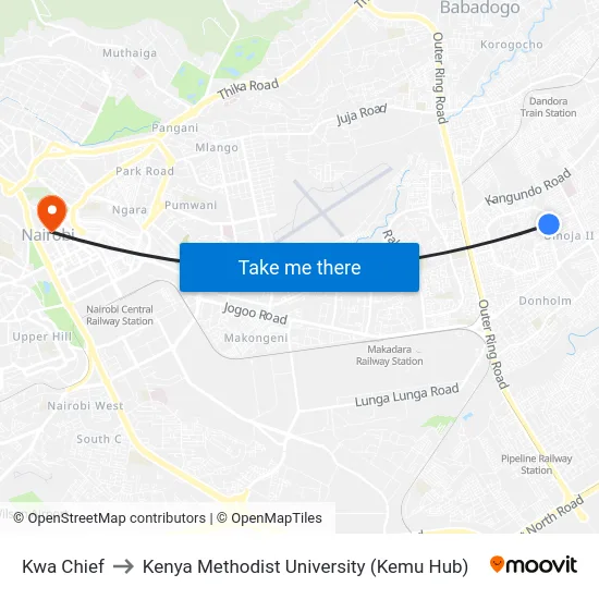 Kwa Chief to Kenya Methodist University (Kemu Hub) map