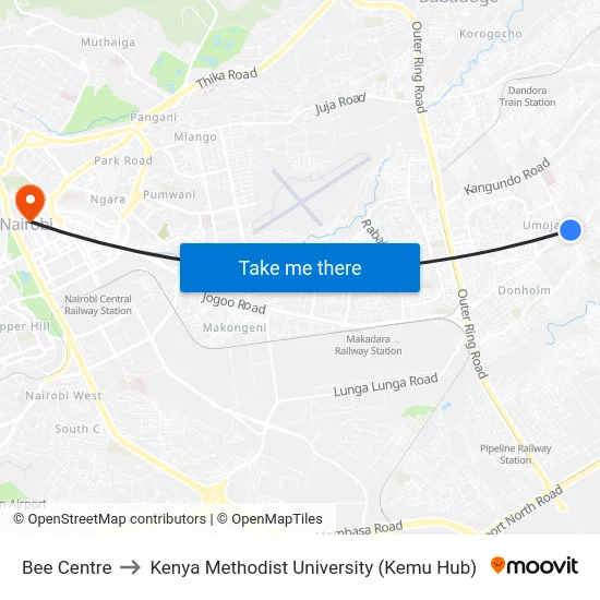 Bee Centre to Kenya Methodist University (Kemu Hub) map