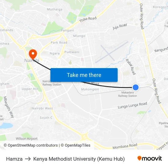 Hamza to Kenya Methodist University (Kemu Hub) map