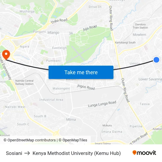 Sosiani to Kenya Methodist University (Kemu Hub) map