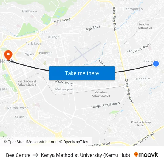 Bee Centre to Kenya Methodist University (Kemu Hub) map