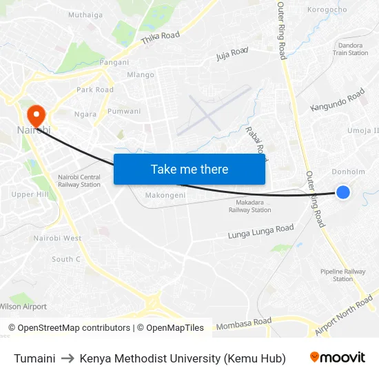 Tumaini to Kenya Methodist University (Kemu Hub) map