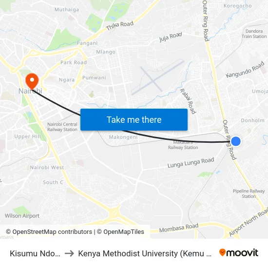 Kisumu Ndogo to Kenya Methodist University (Kemu Hub) map