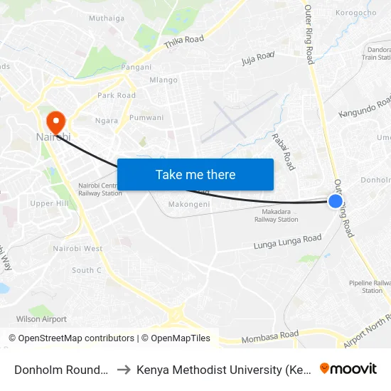 Donholm Roundabout to Kenya Methodist University (Kemu Hub) map