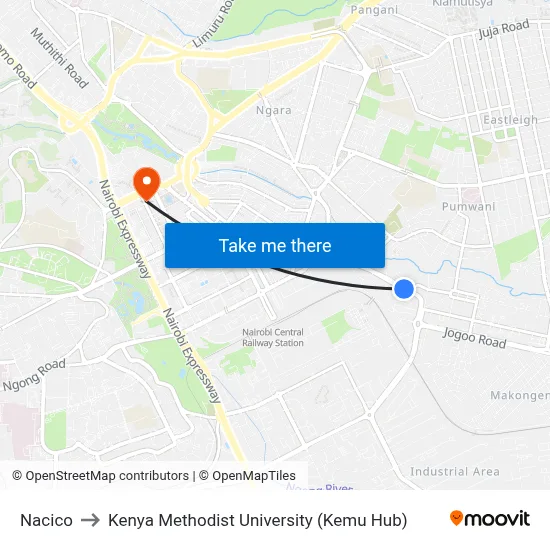 Nacico to Kenya Methodist University (Kemu Hub) map