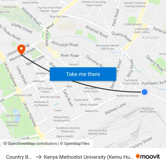 Country Bus to Kenya Methodist University (Kemu Hub) map