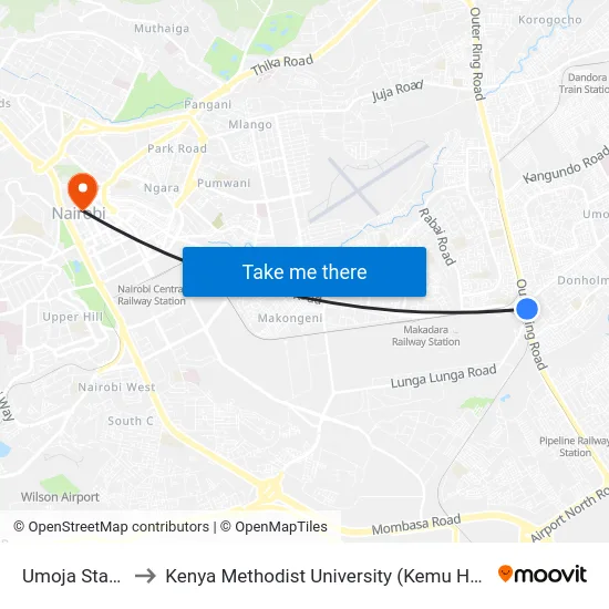 Umoja Stage to Kenya Methodist University (Kemu Hub) map