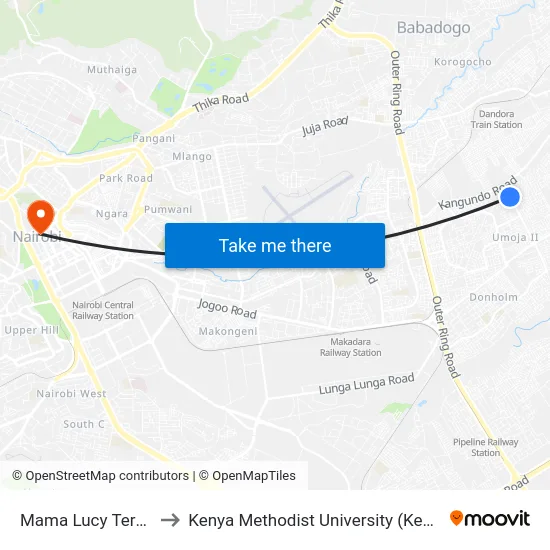 Mama Lucy Terminal to Kenya Methodist University (Kemu Hub) map