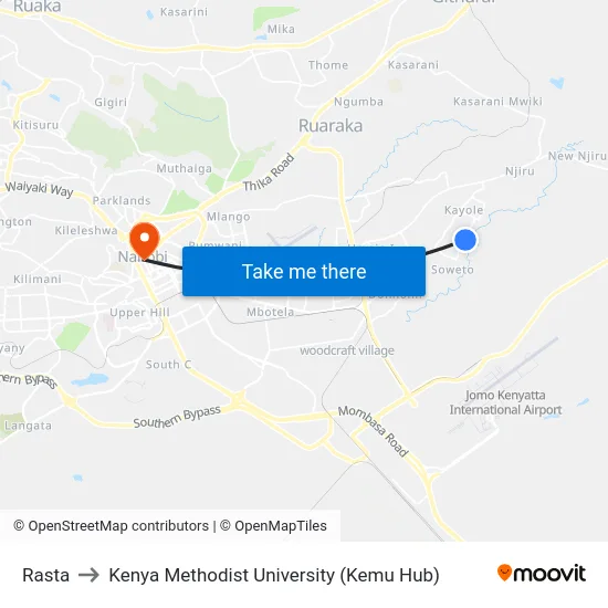Rasta to Kenya Methodist University (Kemu Hub) map