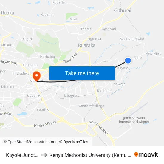 Kayole Junction to Kenya Methodist University (Kemu Hub) map
