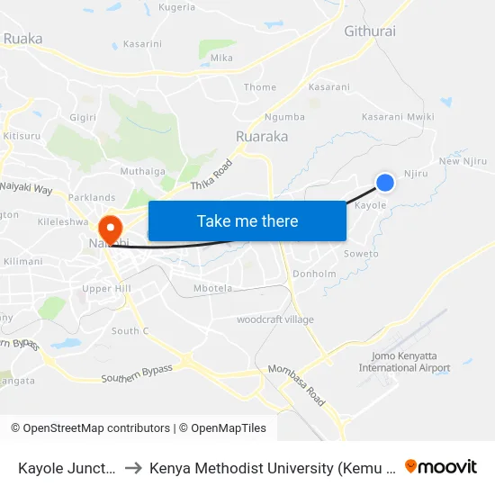 Kayole Junction to Kenya Methodist University (Kemu Hub) map