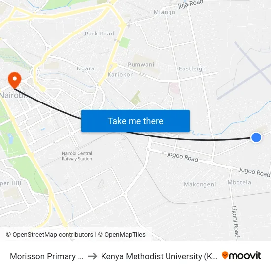 Morisson Primary School to Kenya Methodist University (Kemu Hub) map