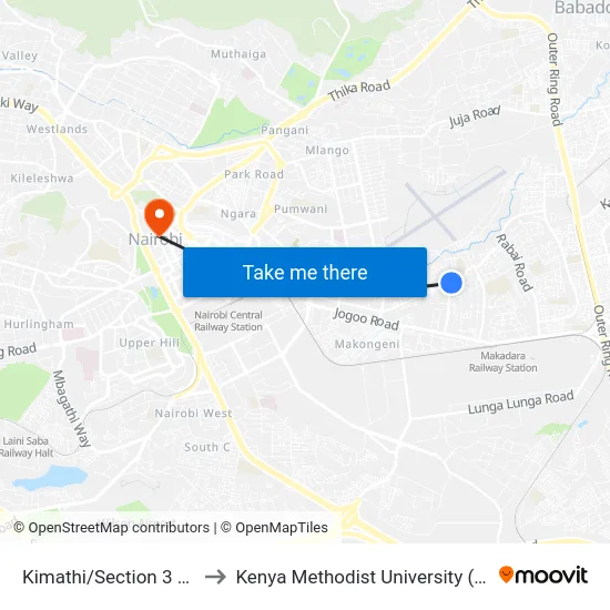 Kimathi/Section 3 Junction to Kenya Methodist University (Kemu Hub) map