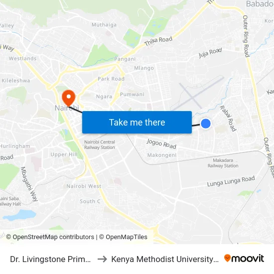 Dr. Livingstone Primary School to Kenya Methodist University (Kemu Hub) map