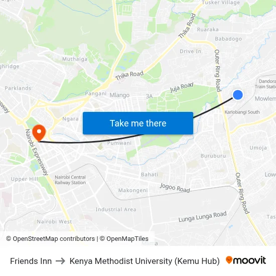 Friends Inn to Kenya Methodist University (Kemu Hub) map