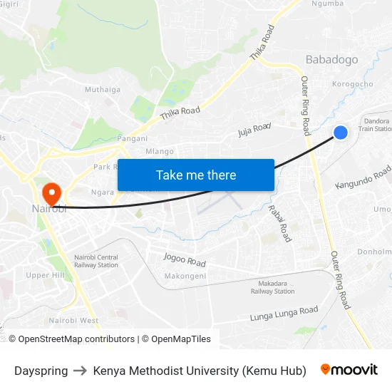 Dayspring to Kenya Methodist University (Kemu Hub) map