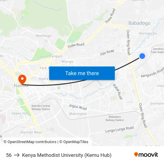 56 to Kenya Methodist University (Kemu Hub) map