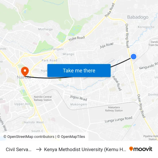 Civil Servants to Kenya Methodist University (Kemu Hub) map