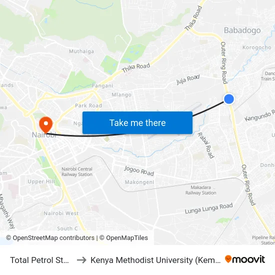 Total Petrol Station to Kenya Methodist University (Kemu Hub) map