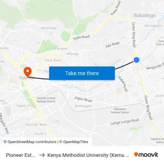 Pioneer Estate to Kenya Methodist University (Kemu Hub) map