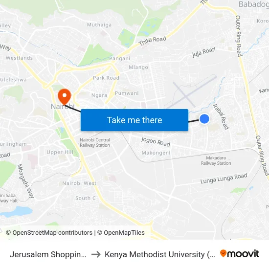 Jerusalem Shopping Centre to Kenya Methodist University (Kemu Hub) map