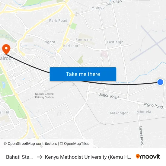Bahati Stage to Kenya Methodist University (Kemu Hub) map