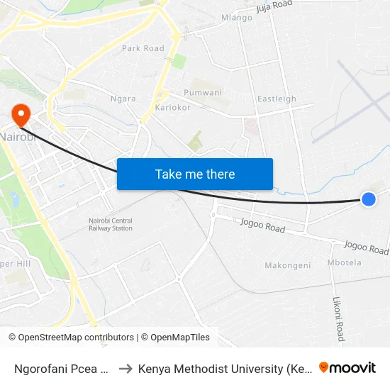 Ngorofani Pcea Bahati to Kenya Methodist University (Kemu Hub) map