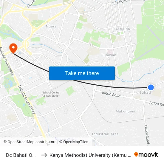 Dc Bahati Office to Kenya Methodist University (Kemu Hub) map