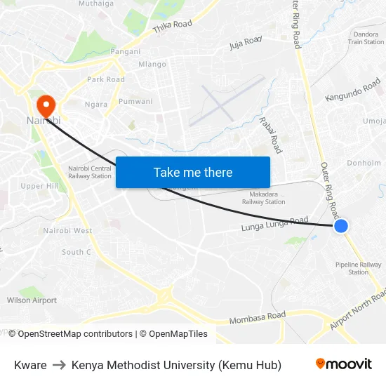 Kware to Kenya Methodist University (Kemu Hub) map