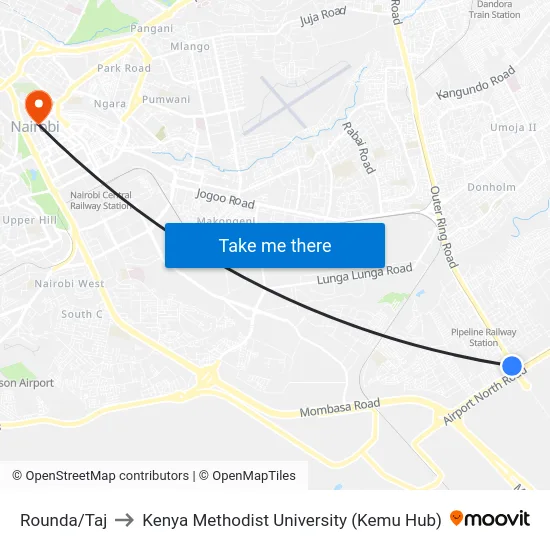 Rounda/Taj to Kenya Methodist University (Kemu Hub) map