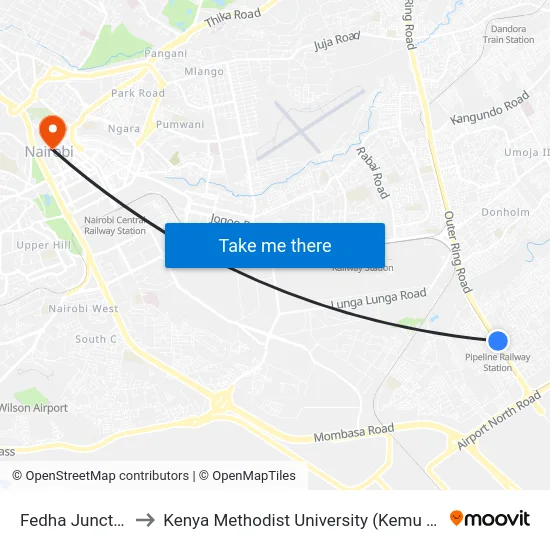 Fedha Junction to Kenya Methodist University (Kemu Hub) map