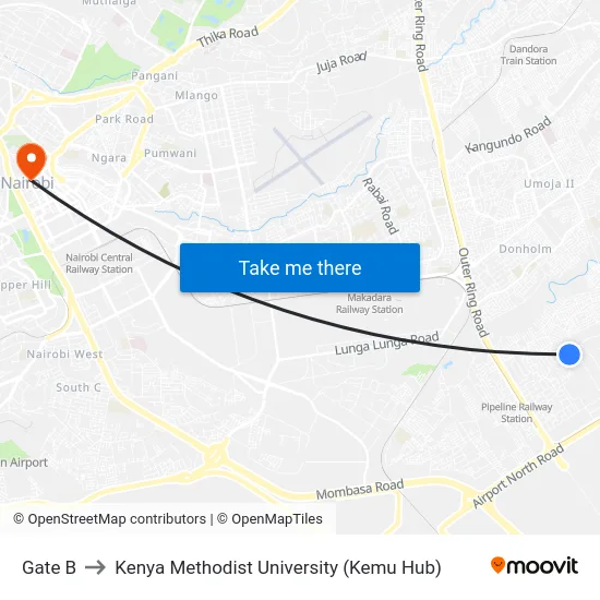 Gate B to Kenya Methodist University (Kemu Hub) map