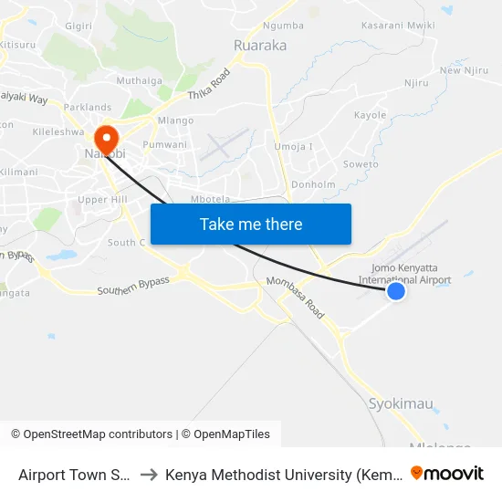 Airport  Town Stage to Kenya Methodist University (Kemu Hub) map
